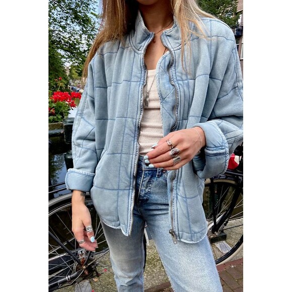 Free People Dolman Quilted Knit Jacket Top Oversized Zip-up Slouchy L NWD 284526 - Picture 2 of 9